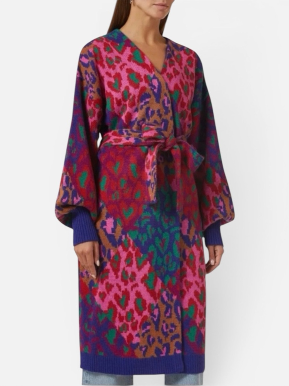 Farm Rio Colorful Animal Print Long Belted Cardigan Size Small